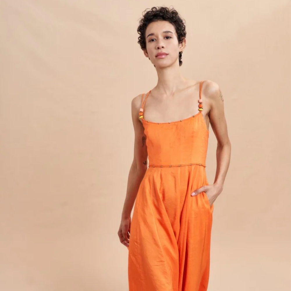 Worn once! La Ligne orange midi length dress with pockets :) size small